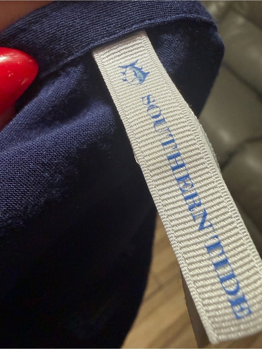 Southern Tide Embroidered Navy Peasant Blouse with Tassel Ties - Picture 8 of 9